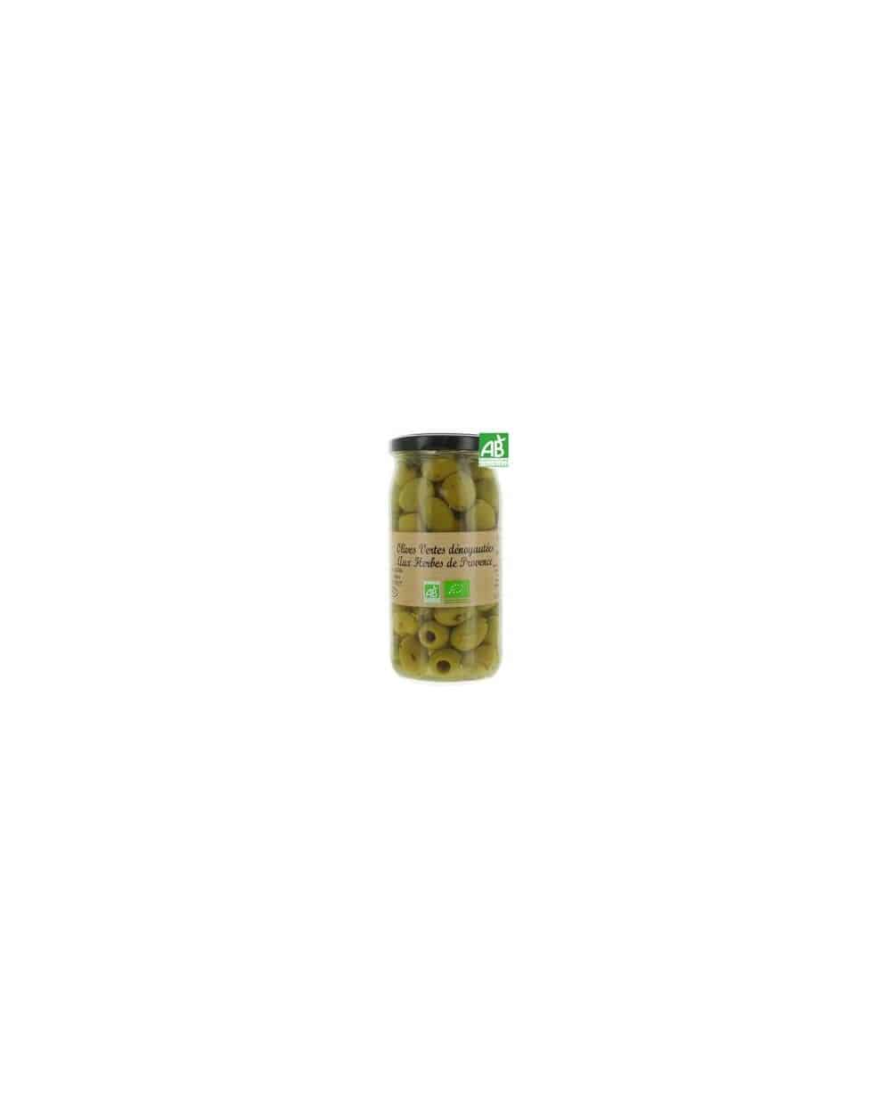 Olives vertes dénoyautées aux herbes de Provence Bio 340g