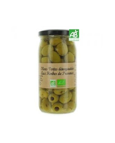 Olives vertes dénoyautées aux herbes de Provence Bio 340g