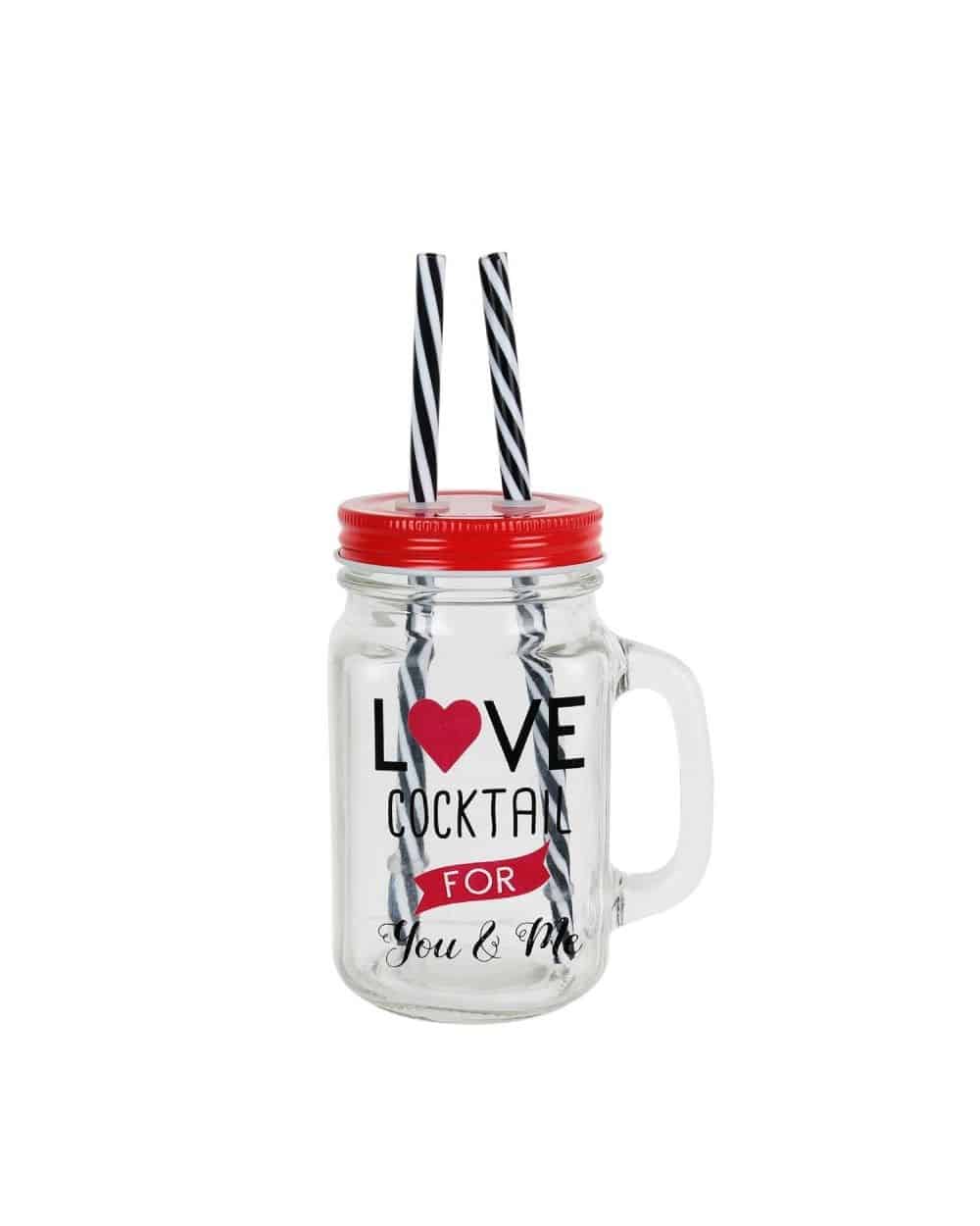 Mason jar Love Cocktail avec deux pailles