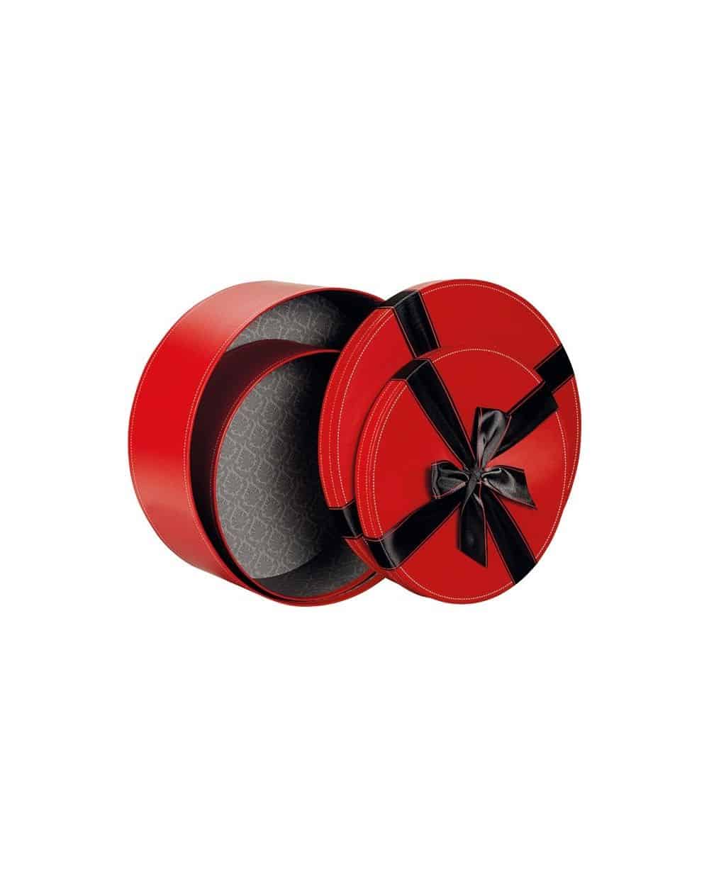 Boîte ronde rouge noeud en satin noir petit modèle