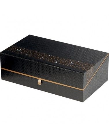 Coffret rond gris et motifs rouges