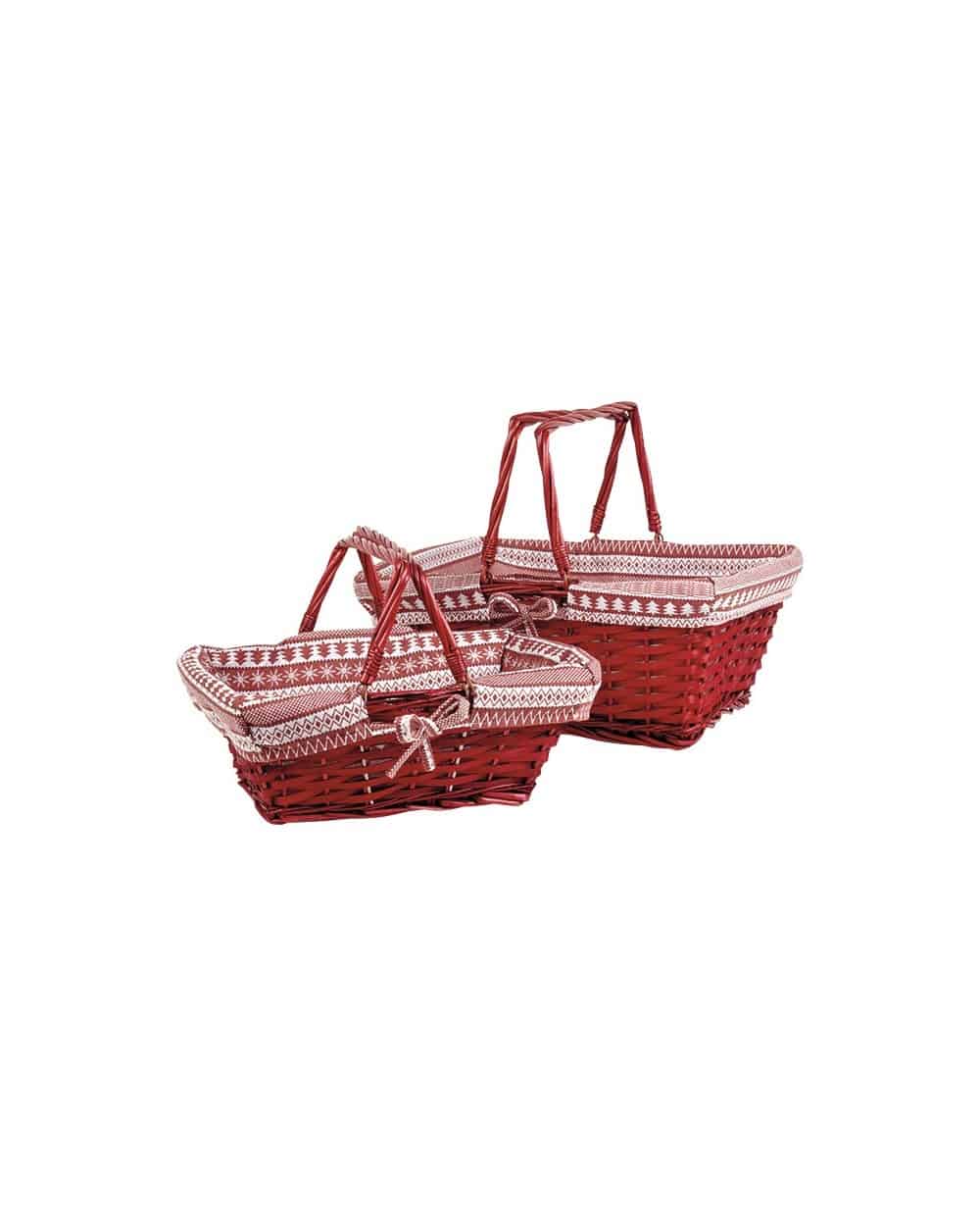 Panier osier bois rouge tissu blanc pois rouges