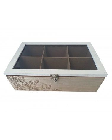 Coffret bois logo fleur 6 Compartiments