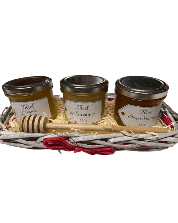 Assortiment de Trois miels et sa cuillère