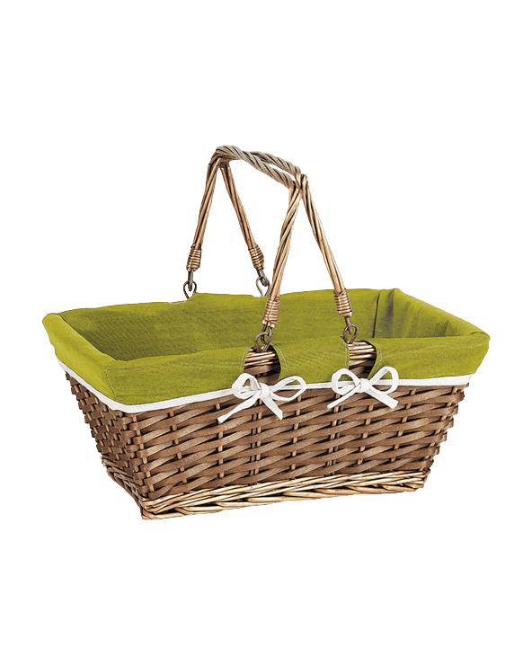 Panier en osier et bois tissu vert anses rabattables