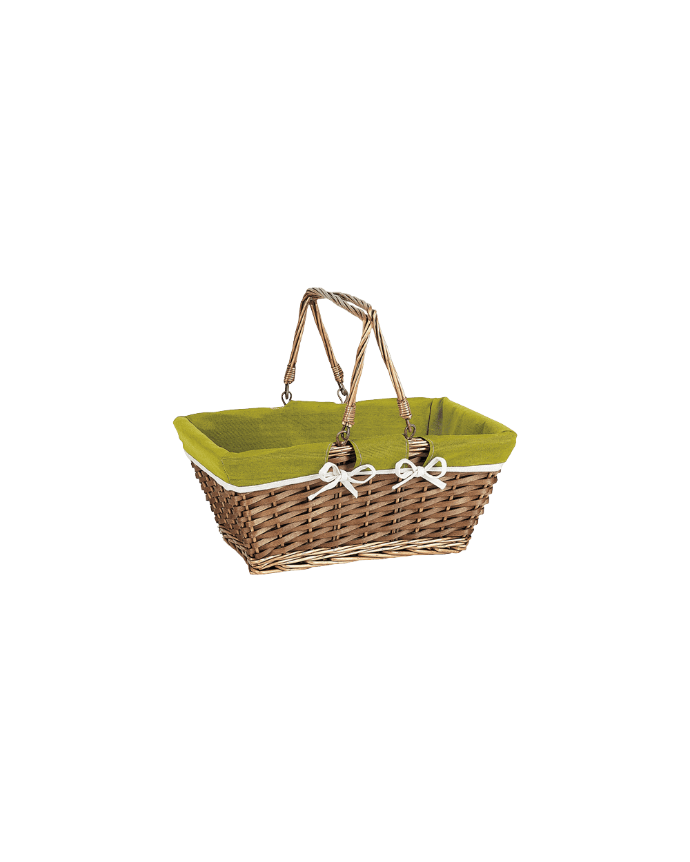 Panier en osier et bois tissu vert anses rabattables