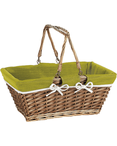 Panier en osier et bois tissu vert anses rabattables