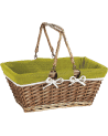 Panier en osier et bois tissu vert anses rabattables