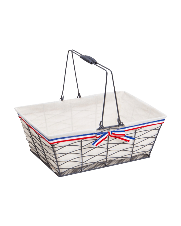 Panier Métal tissu écru bord Bleu, Blanc, Rouge