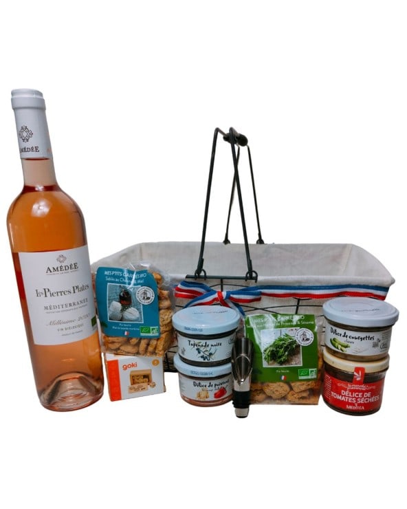 coffret gourmand et gourmet 8 Pièces + 1 bouteille Minervois Sicard ( rouge  fruités ) 75cl.