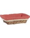 Corbeille osier rectangle marron tissu rouge à pois blanc