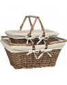 Panier osier bois marron tissu beige avec anses