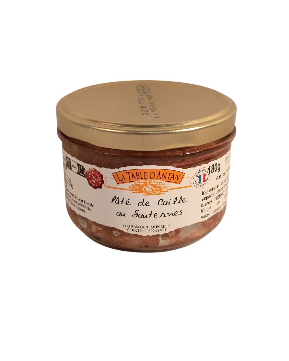 Pâté de caille au Sauternes 180g
