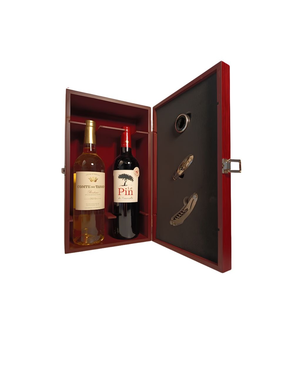Coffret vin en bois et ses deux bouteilles