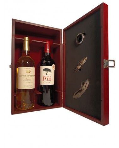 Coffret vin en bois et ses deux bouteilles