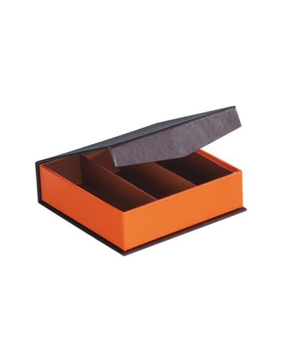 Coffret carton carré coloris marron/orange