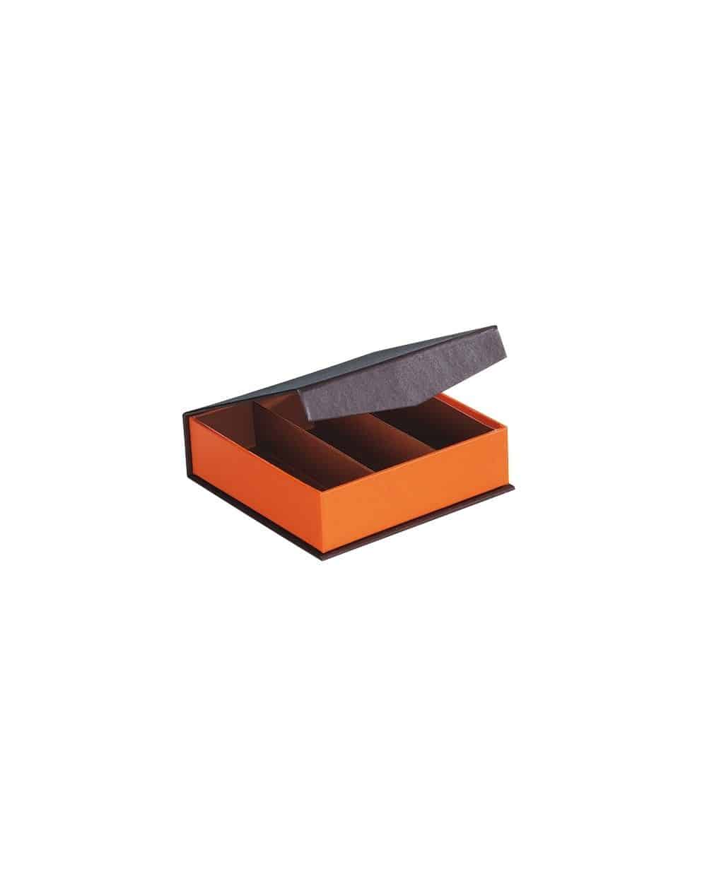 Coffret carton carré coloris marron/orange