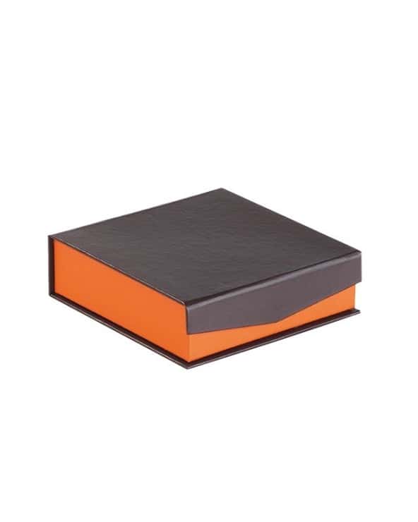 Coffret carton carré coloris marron/orange