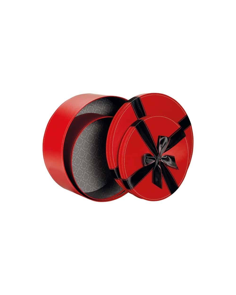 Boîte ronde rouge noeud en satin noir GM