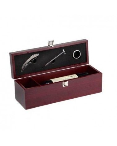 Coffret en bois rouge avec 3 ustensiles pour 1 bouteille